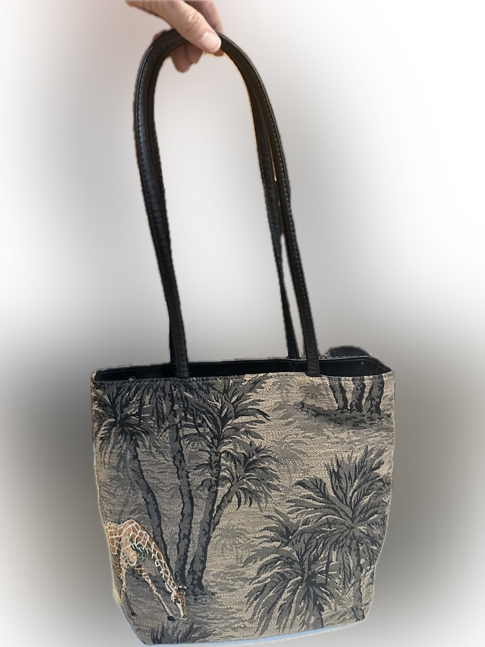 SAFARI ZOO ANIMAL KINGDOM GIRAFFE PALM TREES TAPESTRY TOTE BAG PURSE TRAVEL 12”